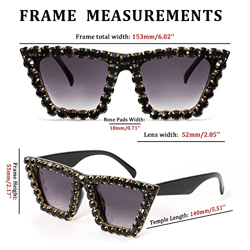 FEISEDY Women Crystal Square Cat Eye Sunglasses Sparkling Trendy Retro Cateye Sunglasses B2898