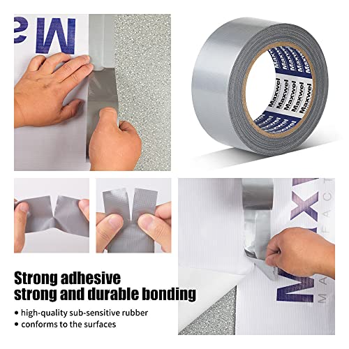 Maxwel Manufacturing Duct Tape Heavy Duty Waterproof - 1.88 in 35 Yards Tearable Silver Duct Tape No Residue Strong Adhesive for Home Repair Use,Carpet Binding,Bundles