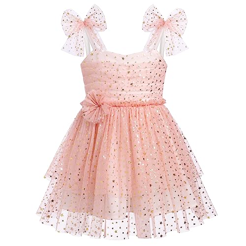 Toddler Baby Girl First Birthday Dress Shiny Sequins Cake Smash Outfits Kids Sparkle Tea Party Halloween Thanksgiving Costume Baby Infant Baptism Christening Christmas Outfits Peach Star 6-12 Months