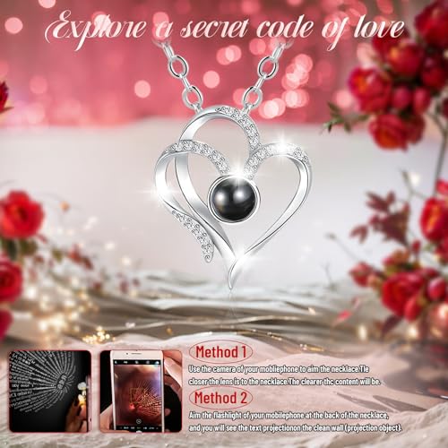 Pasuvsigt Preserved Real Rose with I Love You Heart Necklace100 Languages with Music&Lights Romantic for Mom Girlfriend Women Wife Valentine's Day Mother's Day Birthday Anniversary (Black)