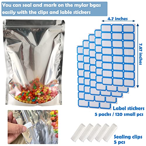 150-Pack 14" x 10" Large Reclosable Mylar Bags for Food Storage Stand Up 1 Gallon Bags Resealable Smell Proof Aluminum Silver Foil Pouches with Clear Window Kitchen Storage Edible Packaging