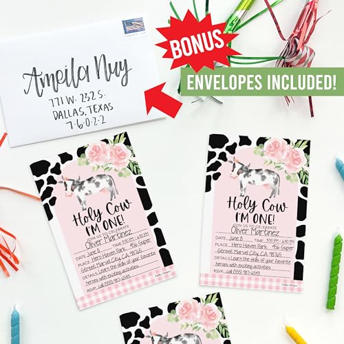 15 Holy Cow Im One Birthday Invitations Girl - Cow Birthday Party Invitations For Girls, Cow Invitations For Birthday Party Invitation Girl, Invitation Cards Birthday, Kids Birthday Invitations Girl