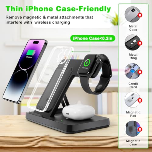 Wireless Charger, 3 in 1 Charging Station for Multiple Devices, Wireless Charging Stand for iPhone 8-15 Series,iWatch9/8/7/6/5/4/3/2/SE, AirPods3/2/Pro (Black)