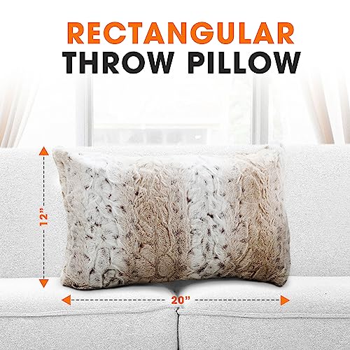 Cheer Collection Faux Fur Throw Pillows with Inserts – Set of 2 Decorative Square Couch Pillows, 12” x 20” Snow Leopard Embossed Ombre Design for Sofa, Bed & Living Room Decor