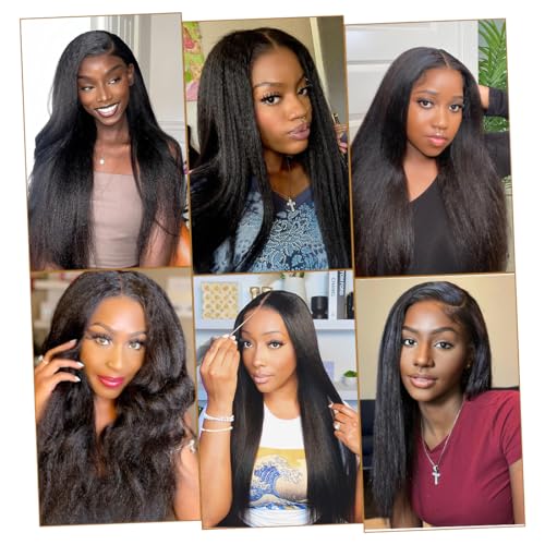 Domiso Glueless Wig Human Hair Yaki Hair Pre Cut 6x4.6 HD Lace Wig Knots Bleached Kinky Straight Lace Front Wigs Human Hair for Women Natural Hairline Pre Plucked Breathable Cap 200% Density 16 Inch