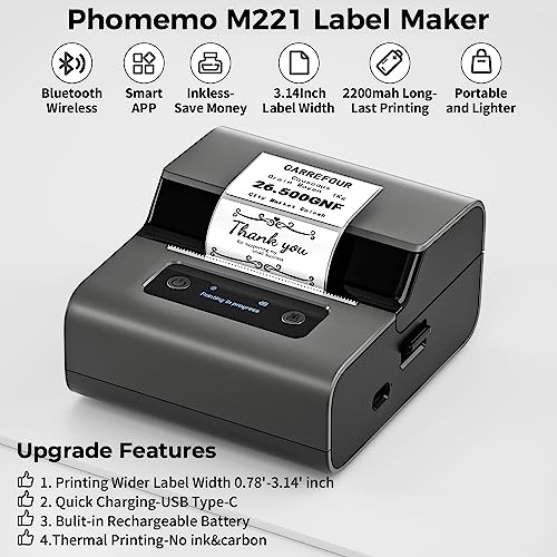 Goknu M221 Label Maker-Flagship’s Advanced 3Inch Bluetooth Thermal Label Printer, Print Clearer & Sharper, for Address, Barcode, Ingredient,Crafts, Label Printer for Small Business, for Phone & PC