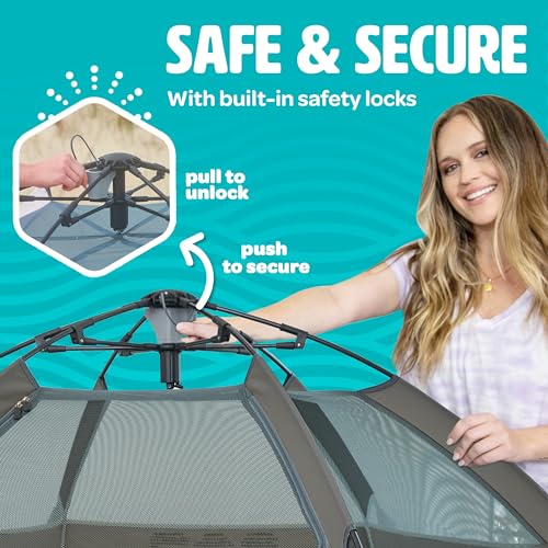 POP 'N GO Baby Playpen - Indoor & Outdoor Playpen for Babies and Toddlers - Baby Beach Tent, Foldable, Portable W/Canopy, Travel Bag, & Mosquito Net - Pop Up Pack and Play Tent (Anchor Grey)