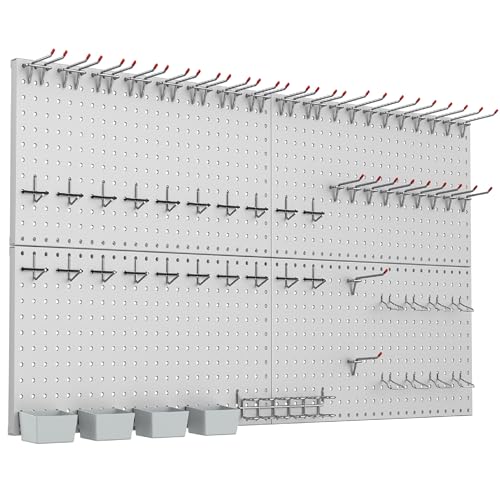 WALMANN Metal Pegboard Kit with Accessories for Wall Garage Tools Pegboard Storage System for Garage, Workbench, Shed Modular Peg Board Organizer Board with Hooks(Black)