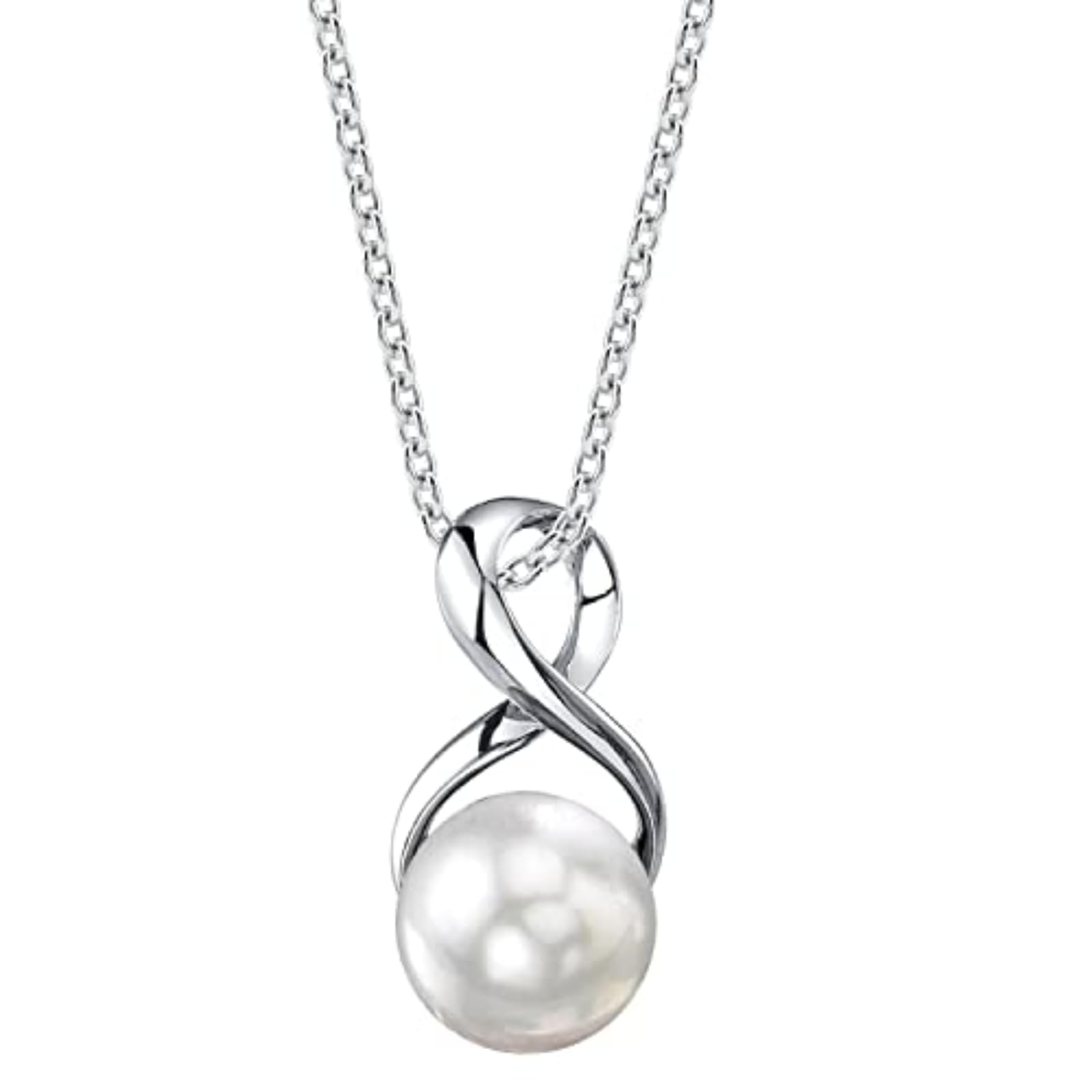 The Pearl Source Freshwater Pearl Pendant Necklace for Women - White Cultured Pearl Necklace with Infinity Design | Single Pearl Necklace for Women with 925 Sterling Silver Chain, 9.0-10.0mm