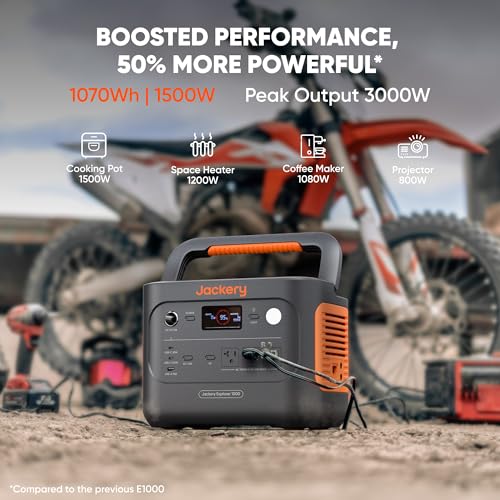 Jackery Explorer 1000 v2 Portable Power Station(2024 New),1070Wh LiFePO4 Battery,1500W AC/100W USB-C Output, 1 Hr Fast Charge, Solar Generator for Outdoor Camping,Off-grid Living,RV,Emergency