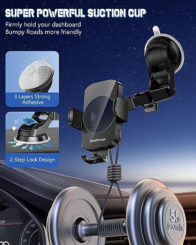 Wireless Car Charger, Fast Charging Phone Holder BothLin 3 in 1 Phone Mount Auto Clamping Car Accessories Compatible with iPhone 15 14 13 12 11 Xs XR, Samsung S23 Ultra S22 S21 S20/S10+ S9+ Note 9