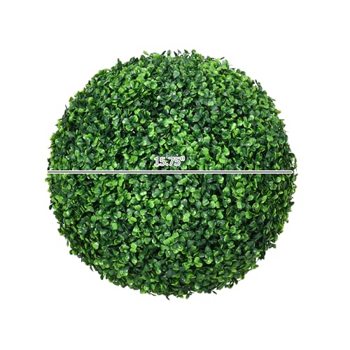 HOMCOM Set of 2 15.75 Inch Artificial Ball Boxwood Topiary Trees Balls, Indoor Outdoor Fake Plants for Home, Office & Living Room Decor