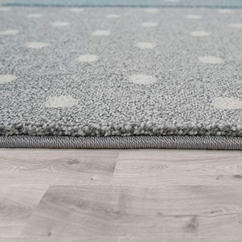 Paco Home Kids Rug for Nursery Checkered with Dots & Stars in Blue White Grey, Size: 2'8" x 4'11"