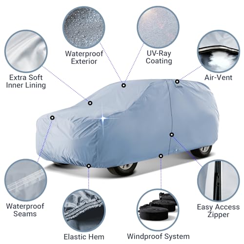 iCarCover 30-Layer Premium Car Cover Waterproof All Weather Rain Snow UV Sun Protection, Oldsmobile Delta 88, Lesabre, DeVille, Bonneville, Continental, Size C41 (See Size Chart), Sedan/Coupe - Black