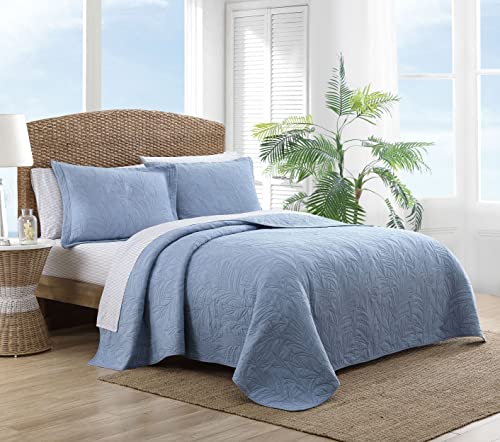 Tommy Bahama Home | Costa Sera Collection | Soft and Breathable, Quilt Bedpsread Coverlet Seasons, Pre-Washed for Added Softness, Twin, Blue