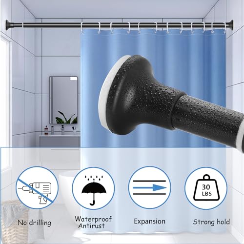 Matte Black Shower Curtain Rod, 28-58 Inches No Drilling Adjustable Tension Shower Curtain Rods for Bathroom, 1 Inch Diameter Stainless Steel Metal Shower Rod, Anti-Slip, No Rust