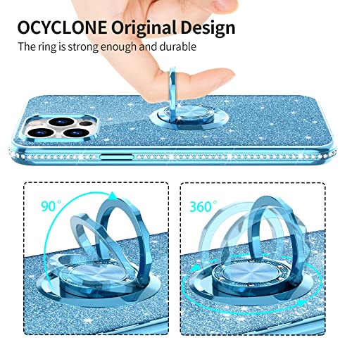 OCYCLONE Compatible with iPhone 13 Pro Case, Glitter Diamond Cover with Ring Stand Cute Protective Phone Case for Women Girls Compatible with iPhone 13 Pro 6.1 inch 2021 - Fluorescent Green