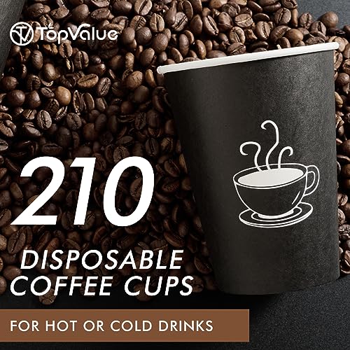 TV TOPVALUE 12 oz 210 Pack Paper Coffee Cups, Disposable Coffee Cups, Hot Drinking Cups for Coffee,Water,Tea, Black Coffee Paper Cups for Cafes, Offices and Events