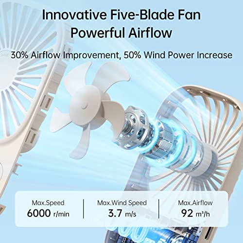 JISULIFE Handheld Mini Lash Fan with Bracket, Small Portable USB Rechargeable Personal Makeup/Eyelash Fan with 3 Speeds for Women Mom Girls Office Outdoor Travel Beige