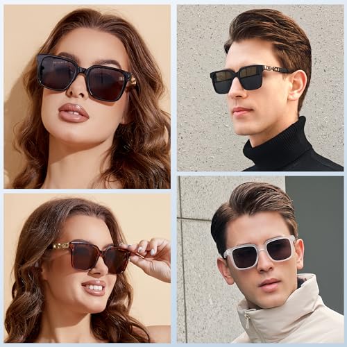 Colrea 2024 Trendy Square Sunglasses Womens Mens, Glasses with Gold Chain Type Trim UV400 Protection CL24001