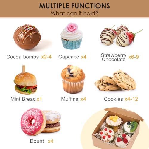 Moretoes 15pcs Cookie Boxes with Window, 6x6x3in Bakery Boxes, Kraft Paper Treat Boxes Small Cake Box for Dessert Pie Donuts Pastry, Brown