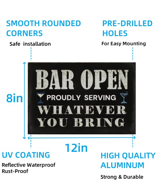 Carastora Vintage Bar Wall Decor Sign - 'Bar Open' for Home Bar, Club, Kitchen - Fun Gift for Beer Lovers, 8x12 Inch