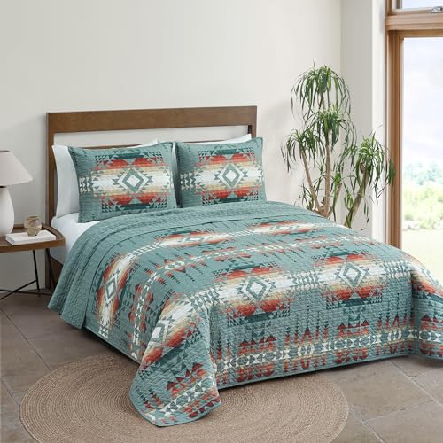 Pendleton 29831 Pilot Rock Twin Coverlet Set Soft Cotton Bed Cover Rustic Home Decor Bedspread Luxury Coverlet Set Cozy Lightweight Quilt and Pillow Shams Set, Twin, Green