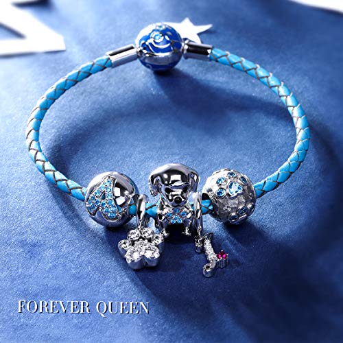 FOREVER QUEEN Alphabet Charm Initial Charm Letter N Charm Bead in 925 Sterling Silver with 5A Blue CZ fit Charms Bracelet Necklace for Birthday Fashion Women Boy Men Gifts