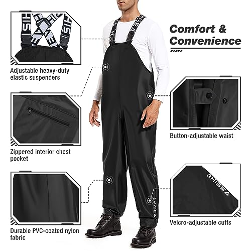 HISEA Waterproof Bib Overall Fishing Bib Pants Made from Durable PVC-Coated Nylon for Fishing, Hunting, Work, Sailing