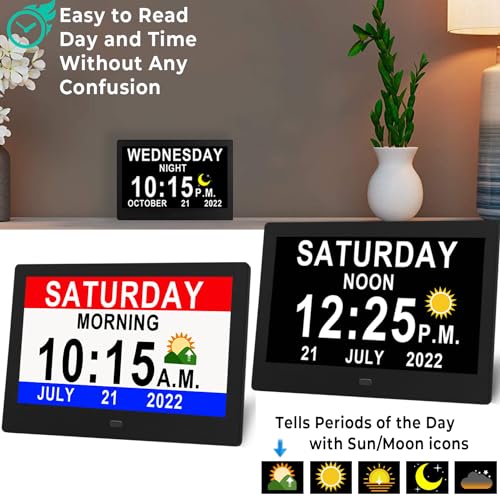 MASSII 11.5 Inch Large Digital Clock with Auto DST and Sun Moon Icons, Custom Reminders and Calendar Clock, Day Date Clock for Seniors Dementia Alzheimers' Clock with Remote Control