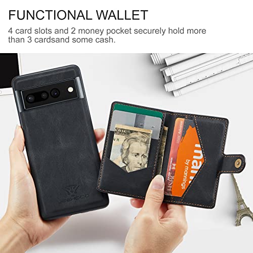 HAII for Google Pixel 7A Case PU Leather Wallet Case Detachable Magnetic Back Card Pockets Shockproof Protective Cover for Google Pixel 7A 2023 (Black)