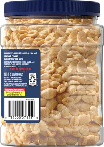 PLANTERS Salted Cocktail Peanuts, Party Snack, Plant-Based Protein, After School Snack, Roasted in Peanut Oil, Salted Nuts, Snack for Adults, Flavored with Sea Salt, Bulk Nuts, Kosher, 2.19lb (2 lb, 30z = 35 oz) Jar