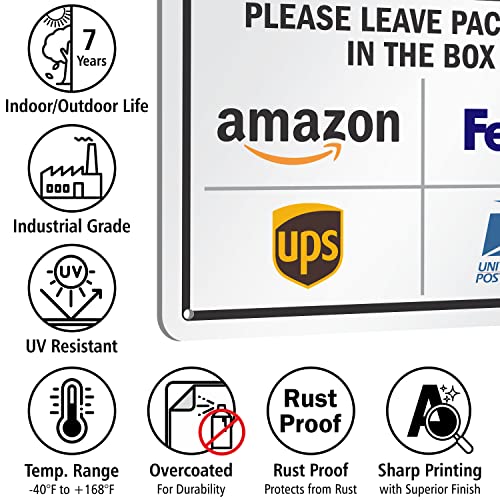 SmartSign 7 x 10 inch “Please Leave Packages In The Box - Amazon, FedEx, UPS, USPS” Delivery Instructions Metal Sign, 40 mil Laminated Rustproof Aluminum, Multicolor, Made in USA