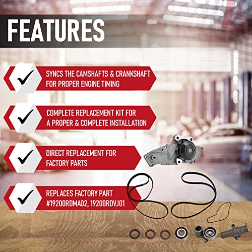 Timing Belt & Water Pump Kit Compatible with Honda, Acura & Saturn Vehicles - Accord, Odyssey, Pilot, TL, RL, MDX, Vue 3.5, 3.0, 3.7 - Replaces TKH002, TCKWP329, 19200-RDM-A02 19200-RDV-J01