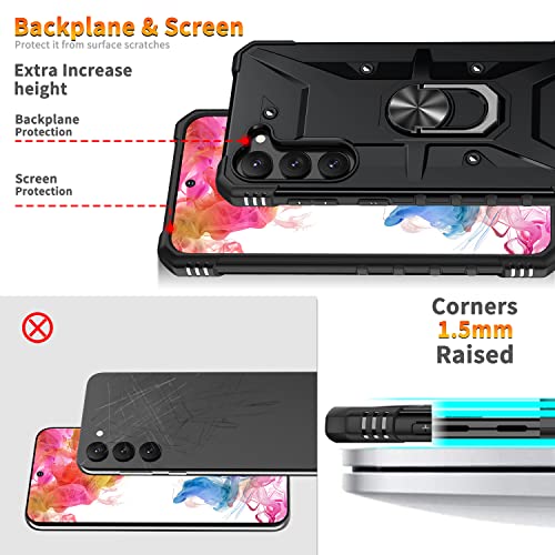 TORRTOWAY Case for Samsung Galaxy S23 Case Military Grade Drop Case with Kickstand Metel Ring Magnetic Holder Shockproof Protective for Galaxy S23 Phone Case (Black)