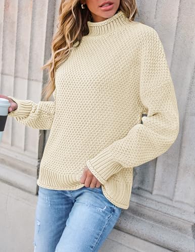 ZESICA Women's Turtleneck Batwing Sleeve Loose Oversized Chunky Knitted Pullover Sweater Jumper Tops,Orange2,Large