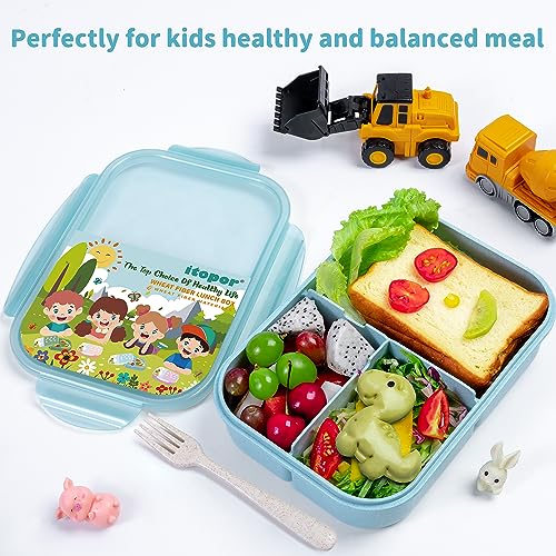 Itopor® Bento Box,Ideal Leak-Proof Lunch Box Kids,Natural Wheat Fiber Bento Box for Kids,Mom's Choice Kids Lunch Box,Microwave Safe Bento Box Adult,No BPA & Dyes Lunch Box Containers for Kids(Green)