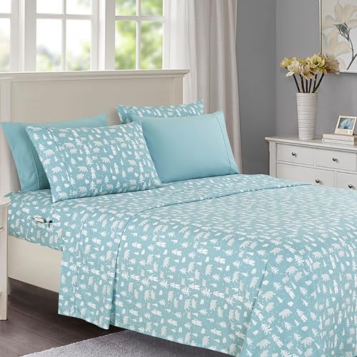 Elegant Comfort Luxury Soft Bed Sheets Holiday Pattern 1500 Premium Hotel Quality Microfiber-Softness Wrinkle and Fade Resistant (4-Piece) Bedding Set, Twin, Santa Moose
