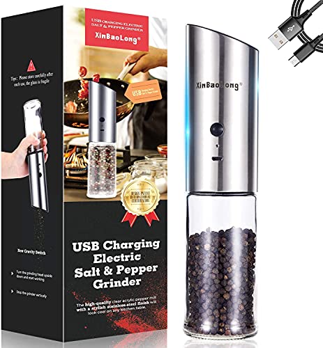 XinBaoLong USB Rechargeable Salt & Pepper Grinder, Adjustable Coarseness