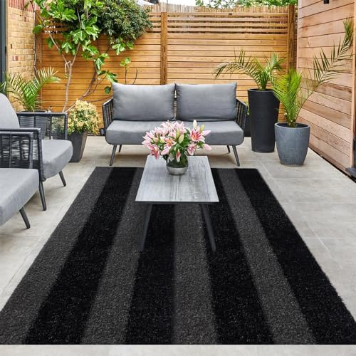 LITA Artificial Grass Outdoor Rug Artificial Turf Customized 14 x 36 Feet, Black-Gray Zebra Stripe Fake Grass, 0.8" Pile Height Astroturf Carpet Mat for Patio Balcony Pool Deck Playground Tennis