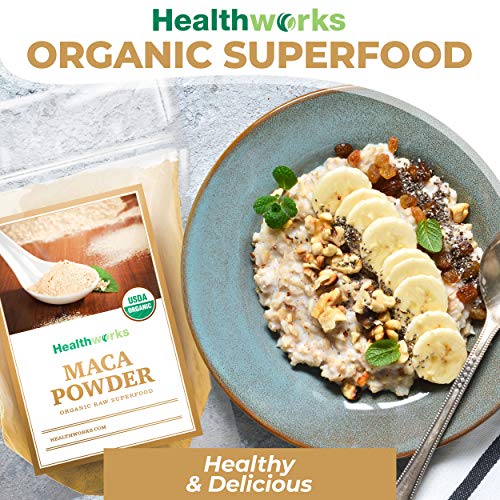 Healthworks Superfoods Organic Maca Powder Raw - 16 Oz / 1 Lb - Certified Organic Flour Use - Keto, Vegan & Non-GMO - Premium Peruvian Origin - Breakfast, Smoothies, Baking & Coffee - Antioxidant