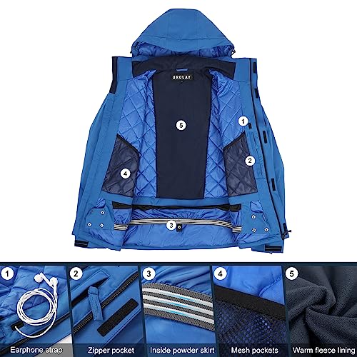 Orolay Men's Mountain Waterproof Ski Jacket Windproof Rain Jacket Winter Warm Snow Coat Acidblue Small