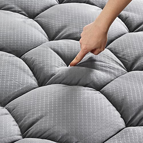 SONIVE Waterproof Mattress Pad Dorm Bedding, Waterproof Fluffy Soft Breathable Noiseless Quilted Fitted Mattress Protector, Down Alternative Filling Topper Deep Pocket up to 21'' (Grey, Twin)