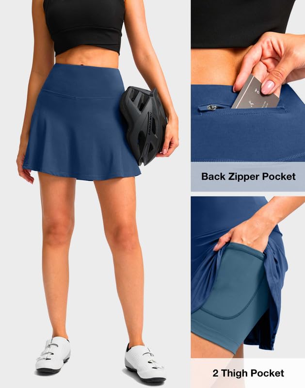 Women's Cycling Skirts 4D Padded Bike Shorts with Pockets High Waist Biking Skort for Road Mountain Bicycle Riding(Blue S)