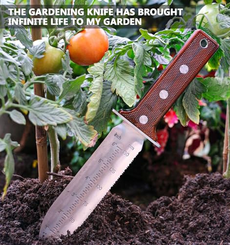 AKAKD Hori Hori Garden Knife Tool - Stainless Gardening knife,With Sheath Soil Knife,Weeding Knife Yes Garden Digging, for Gardeners 2PACK