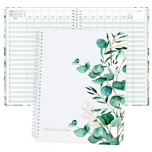 SUNEE Teacher Class Record Book for 11-12 weeks, 36 Names, 8.5x11 Inch, 102 Pages (51 Sheets), 100gsm Thick Paper, Larger Grade Recording for up to 36 Students with Water-Resistant Plastic Cover,Black