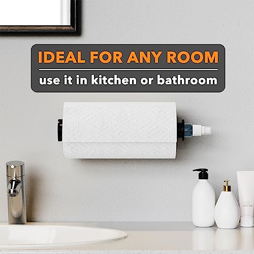 SpaceAid SprayNeat Paper Towel Holder with Spray Bottle, Under Cabinet Paper Towels Holders with Sprayer Inside Center, Hanging Wall Mount Papertowels Roller for Kitchen and Bathroom (Black)