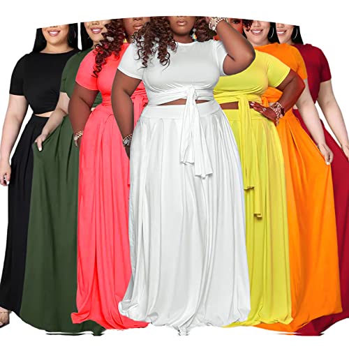 Womens Sexy Plus Size 2 Piece Dress Outfits Short Sleeve Bandage Wrap Empire Crop Tops and Skirt Sets-Black