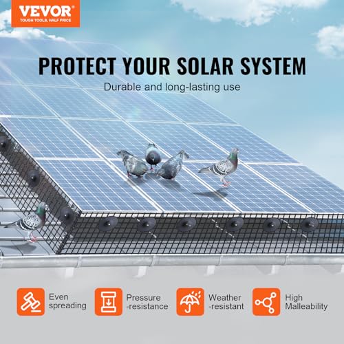 VEVOR 6 inch x 50ft Solar Panel Bird Guard, Critter Guard Roll Kit with 50pcs Stainless Steel Fasteners, Solar Panel Guard with Rust-Proof PVC Coating, 1/2 inch Wire Roll Mesh