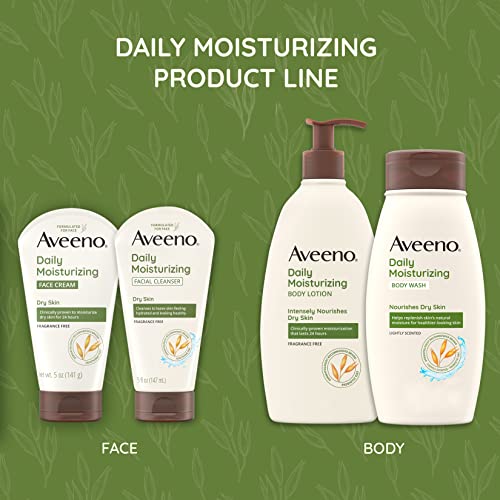 Aveeno Daily Moisturizing Facial Cleanser for Dry Skin, Gentle Face Cleanser with Soothing Oat for Skin that Feels Soft & Supple, Removes Dirt, Oil and Impurities, Fragrance Free, 12 FL OZ